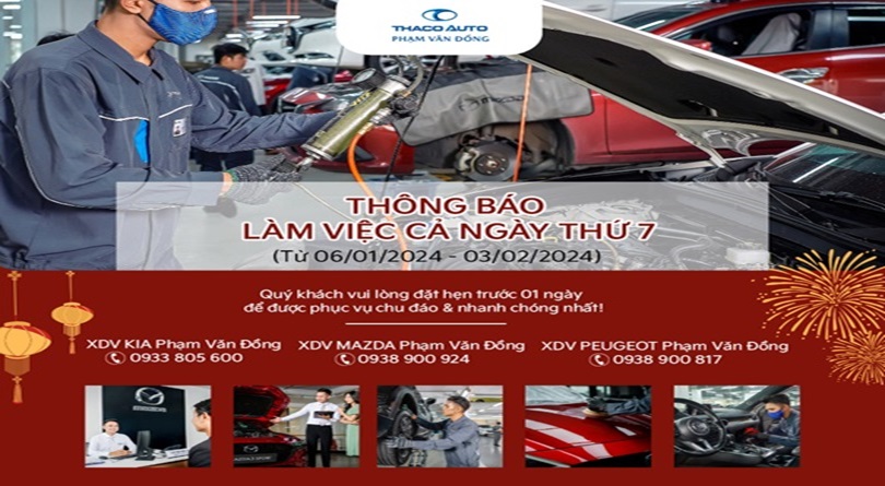 🔥XƯỞNG DỊCH VỤ THACO AUTO PHẠM VĂN ĐỒNG THÔNG BÁO LỊCH LÀM VIỆC CẢ NGÀY THỨ BẢY