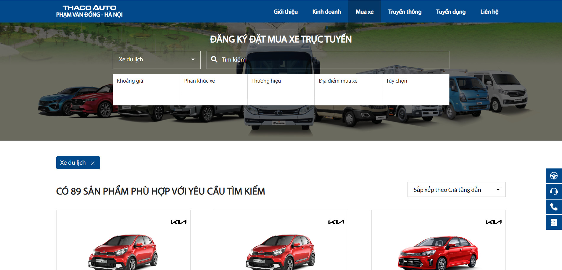 TRẢI NGHIỆM TÍNH NĂNG ĐẶT MUA XE TRỰC TUYẾN TRÊN WEBSITE THACO AUTO PHẠM VĂN ĐỒNG